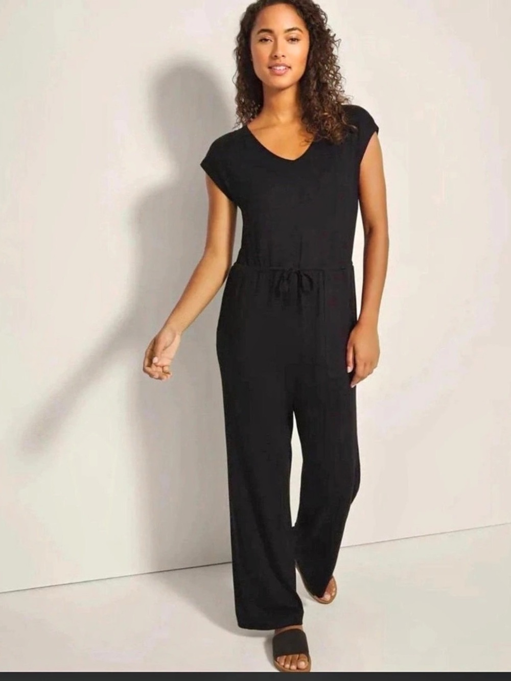 Soma Sunday Lounge Jumpsuit Black Wide Leg Size Small